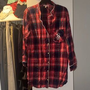 Red and Blue Plaid Button-Up Sleep shirt